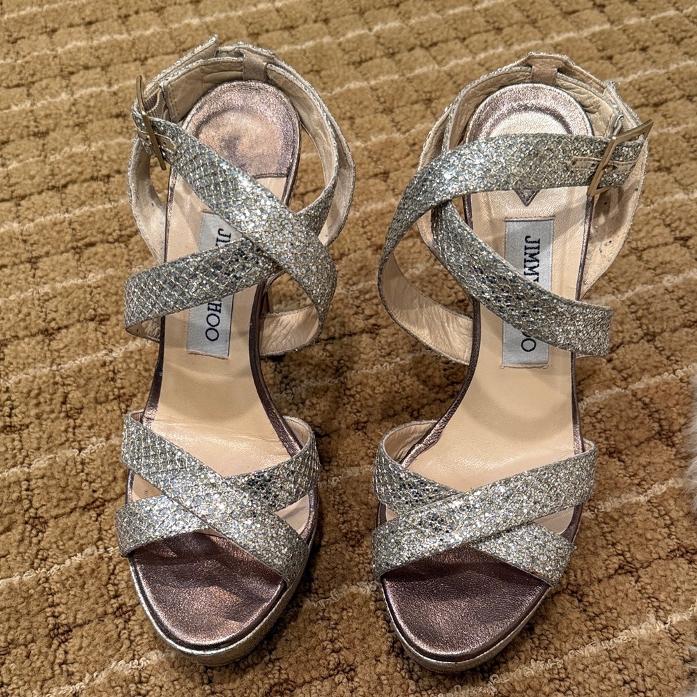 Jimmy Choo Silver Glitter Women's evening shoe size 37.5